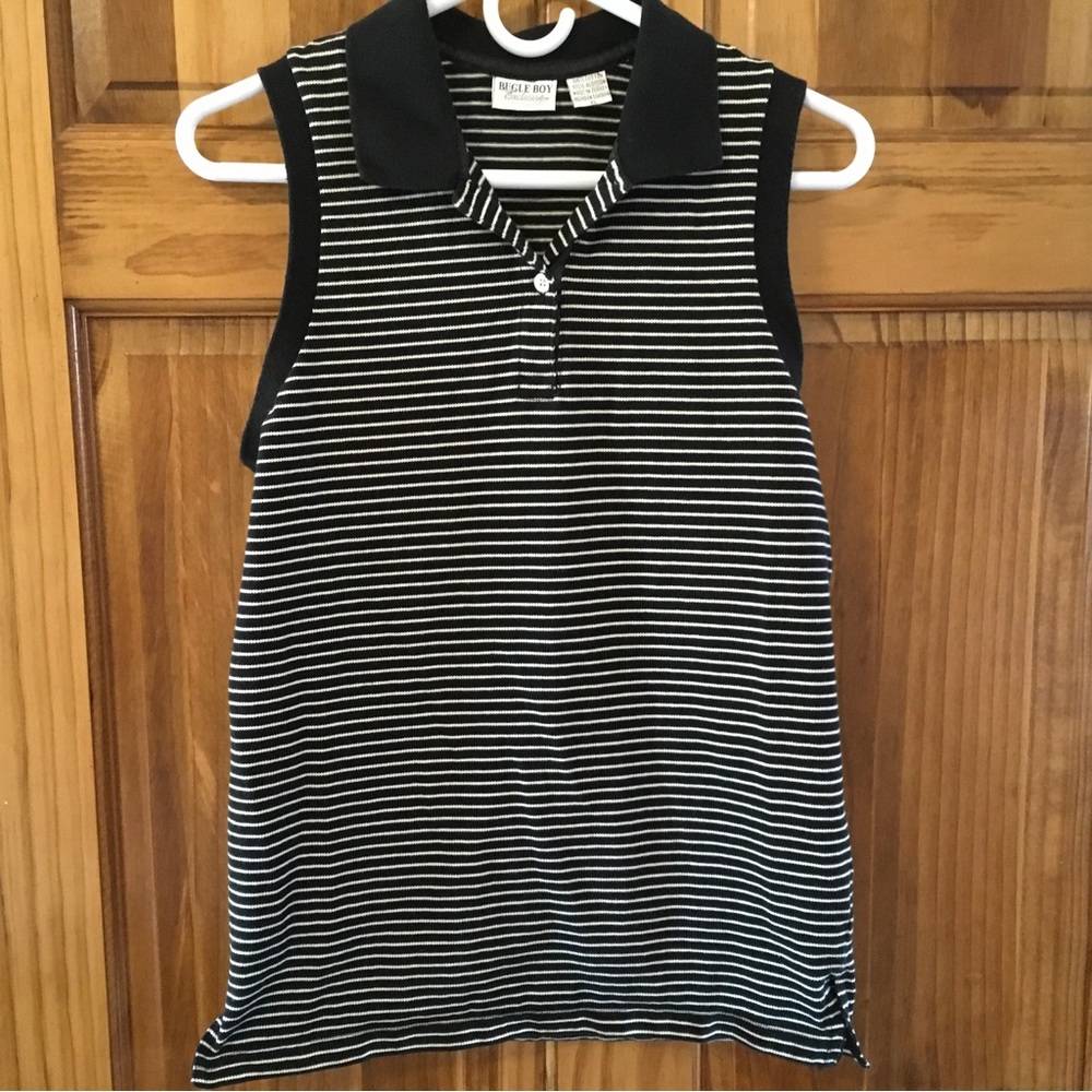 Bugle Boy Black and White Striped‎ Sleeveless Blouse